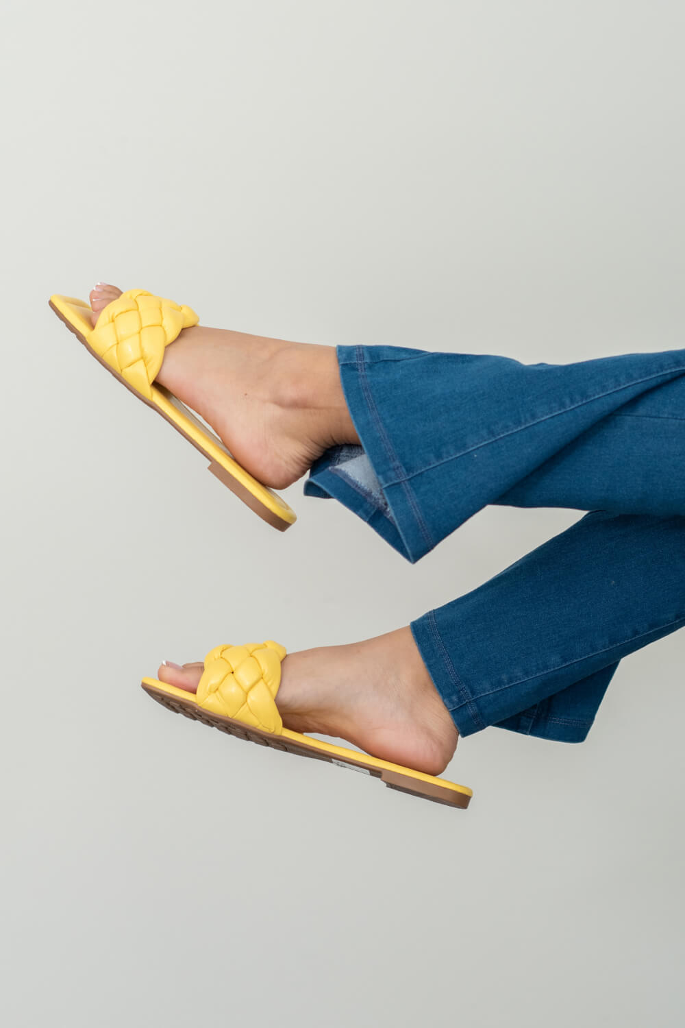 Cakewalk Woven Square Toe Slides in Yellow