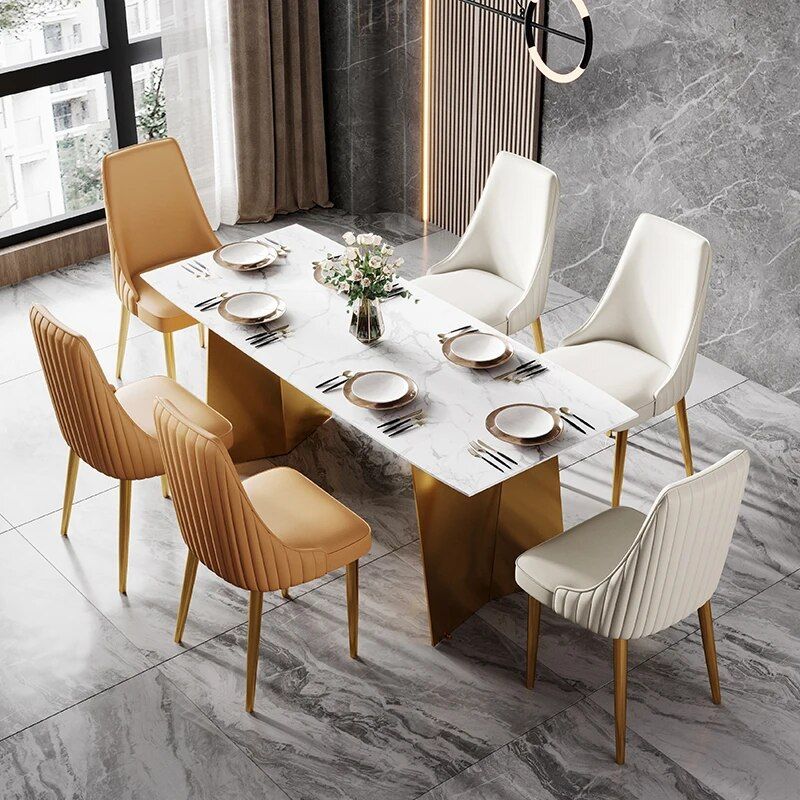 Elegant Modern Dining Chair with Gold Legs - Luxury Synthetic Leather Seating for Home and Events