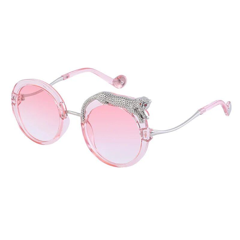 Luxury Crystal Leopard Round Sunglasses with UV400 Protection