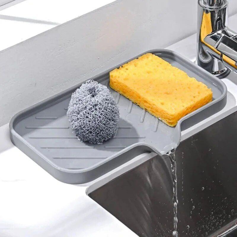 Multi-Purpose Silicone Sink Organizer Tray - Soap, Sponge & Brush Holder for Kitchen and Bathroom