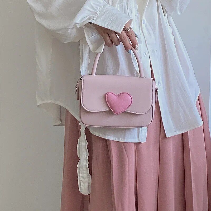 Chic Pink Heart Square Shoulder Bag