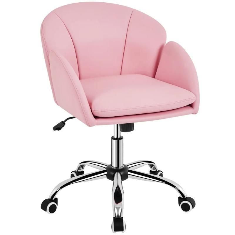 Chic Pink Home Office Rolling Desk Chair with Armrests - Adjustable & Comfortable