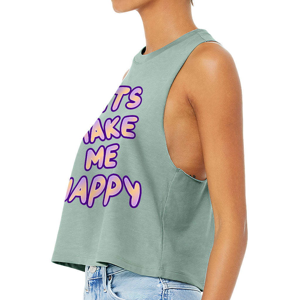 Cats Make Me Happy Racerback Cropped Tank - Cute Women's Tank - Best Design Tank Top