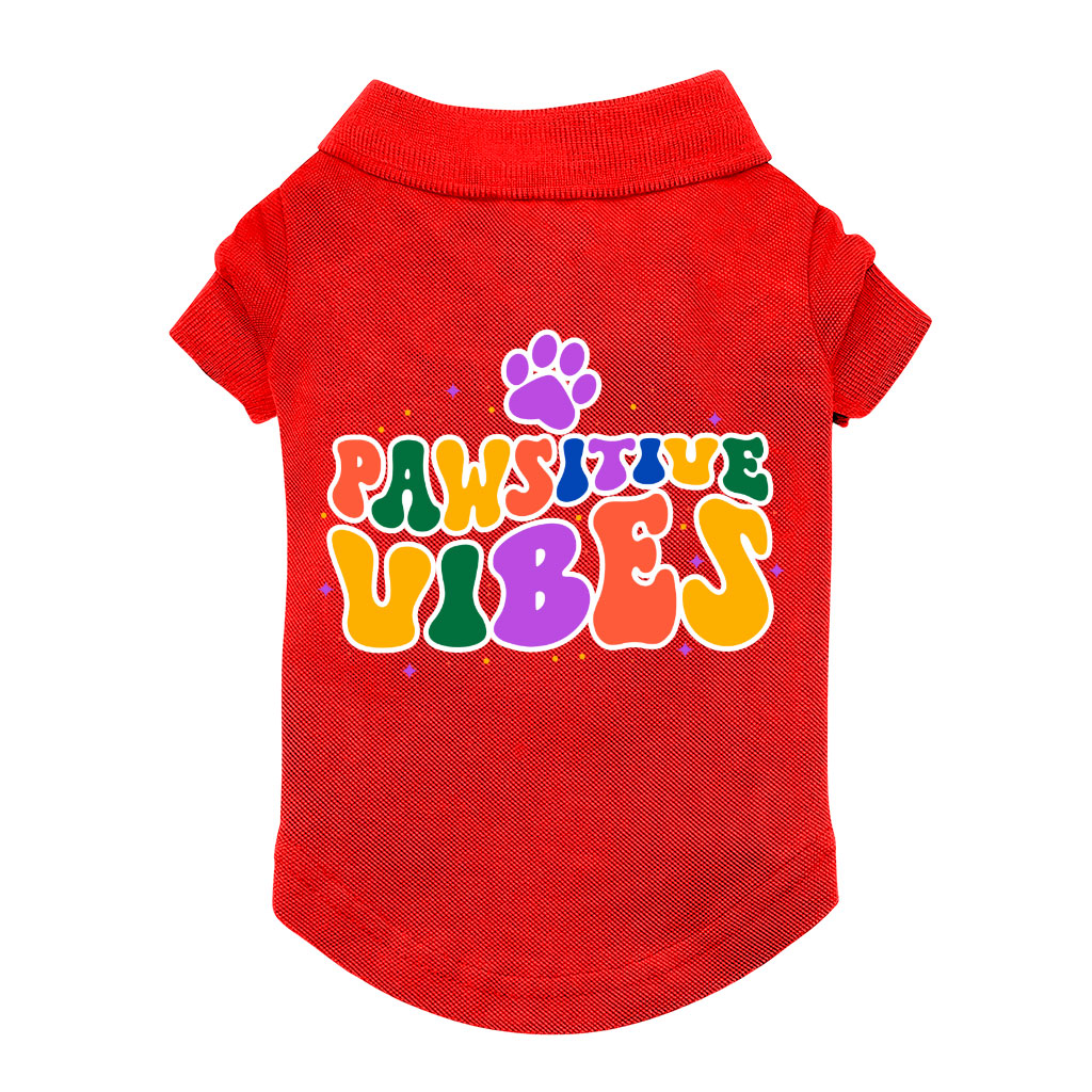 Pawsitive Vibes Dog Polo Shirt - Colorful Text Dog T-Shirt - Cool Dog Clothing