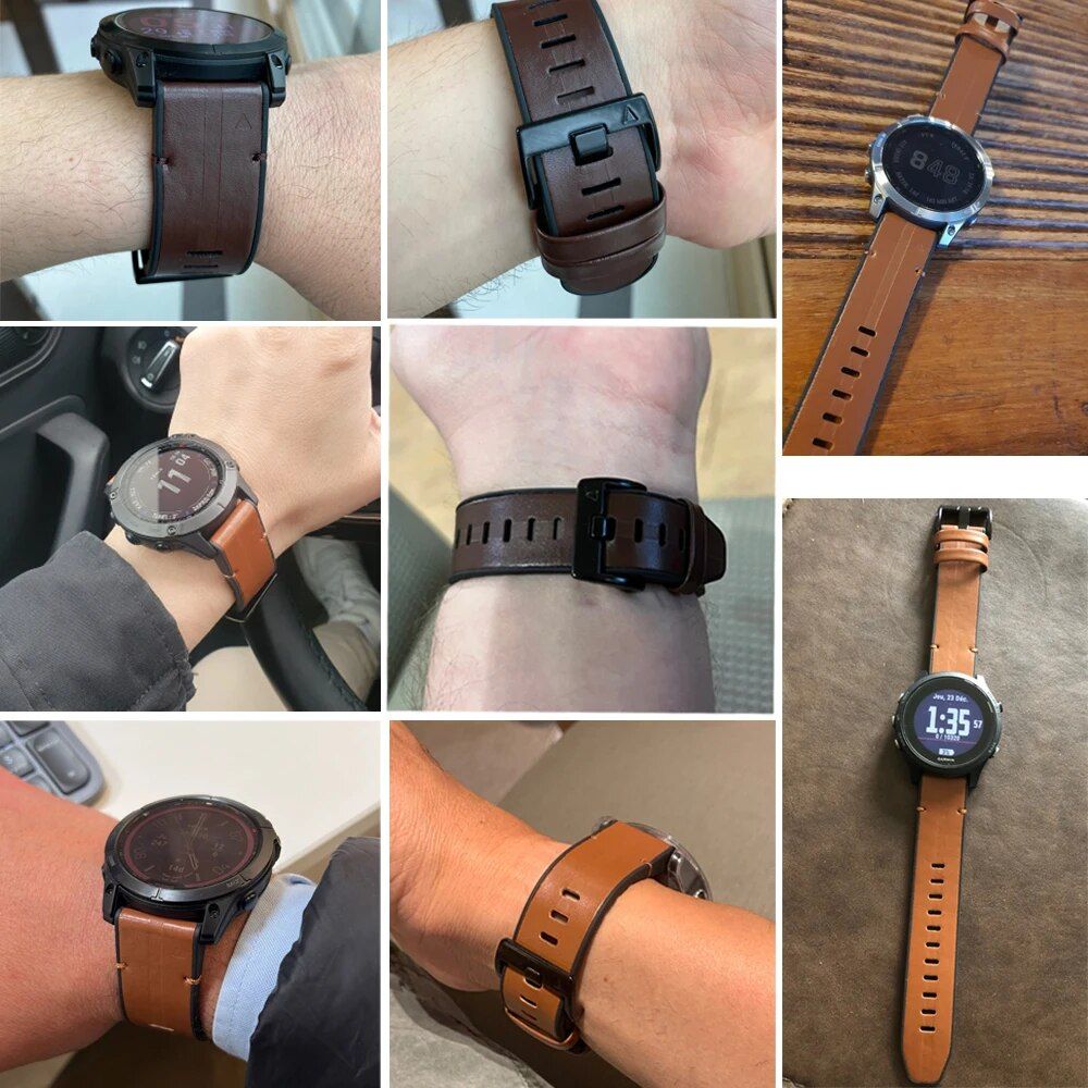 QuickFit Leather & Silicone Strap for Garmin Fenix Series - 22mm/26mm