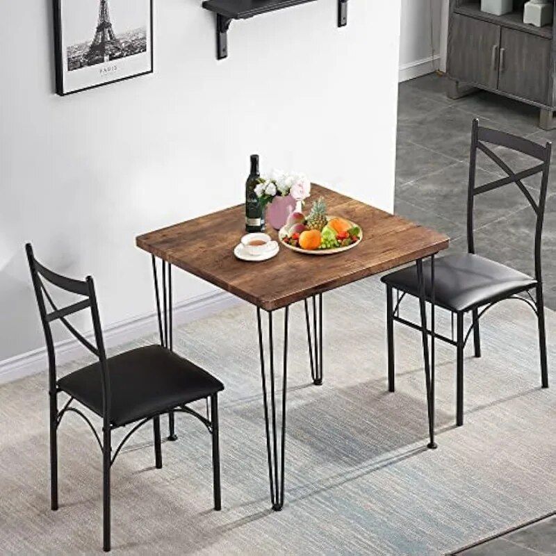 Compact 3-Piece Square Dining Set with PU Cushion Chairs