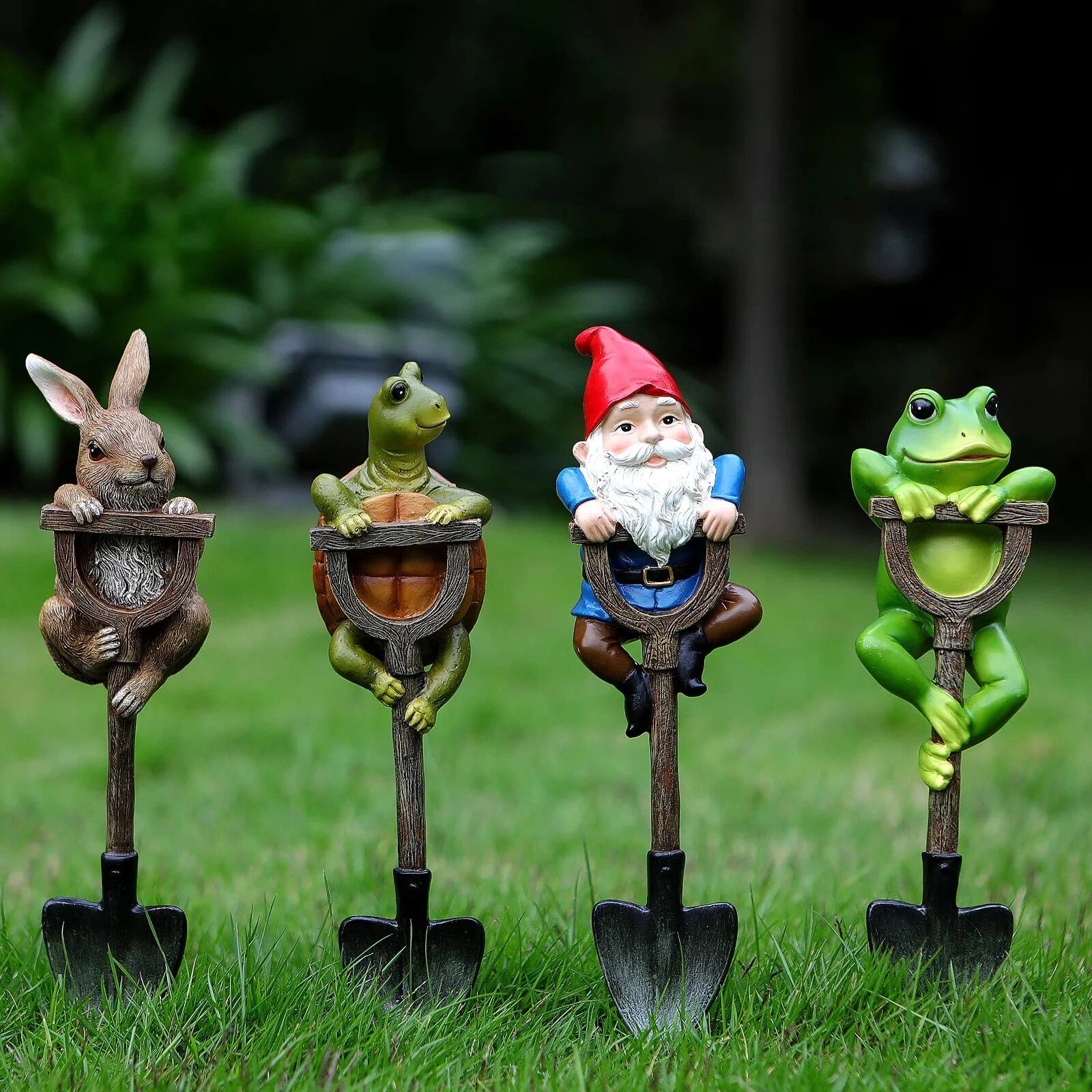 Charming Resin Animal Statues on Shovels