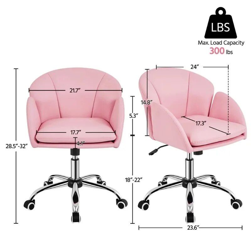 Chic Pink Home Office Rolling Desk Chair with Armrests - Adjustable & Comfortable