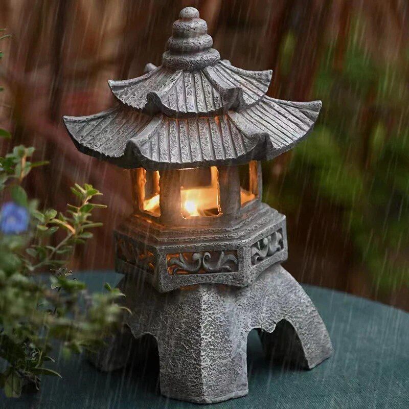 Resin Chinese Pavilion Garden Solar Light