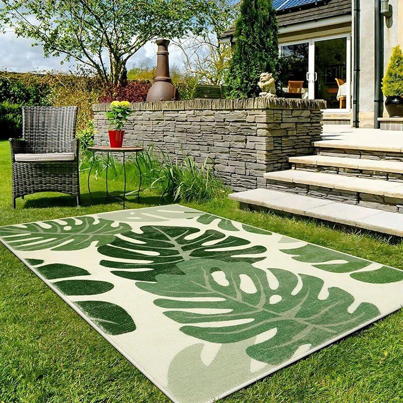 Tropical Green Plant Plush Rug