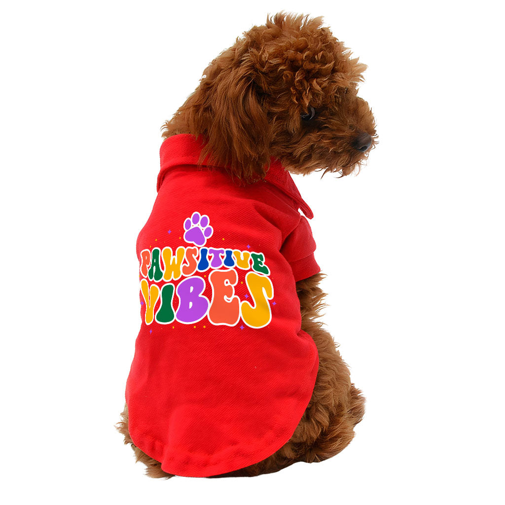 Pawsitive Vibes Dog Polo Shirt - Colorful Text Dog T-Shirt - Cool Dog Clothing