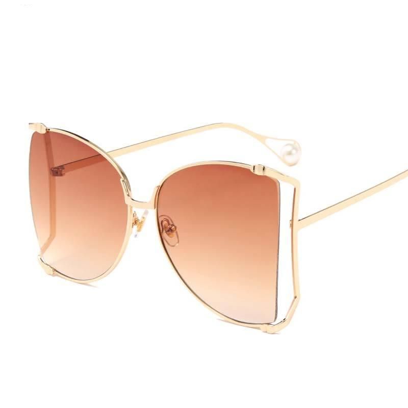 Oversized Square Sunglasses with Pearl Accents for Women - Chic Butterfly Cat Eye Shades