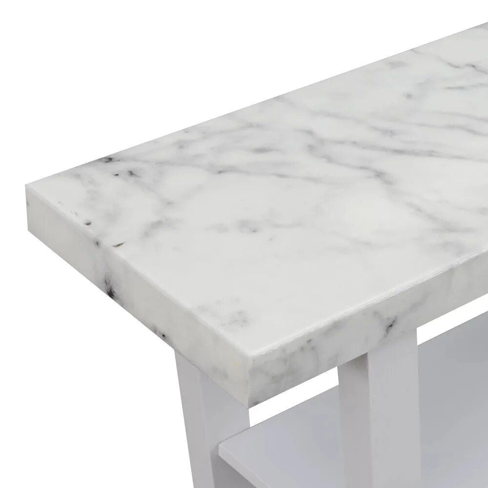 Modern White Faux Marble Console Table with Shelving