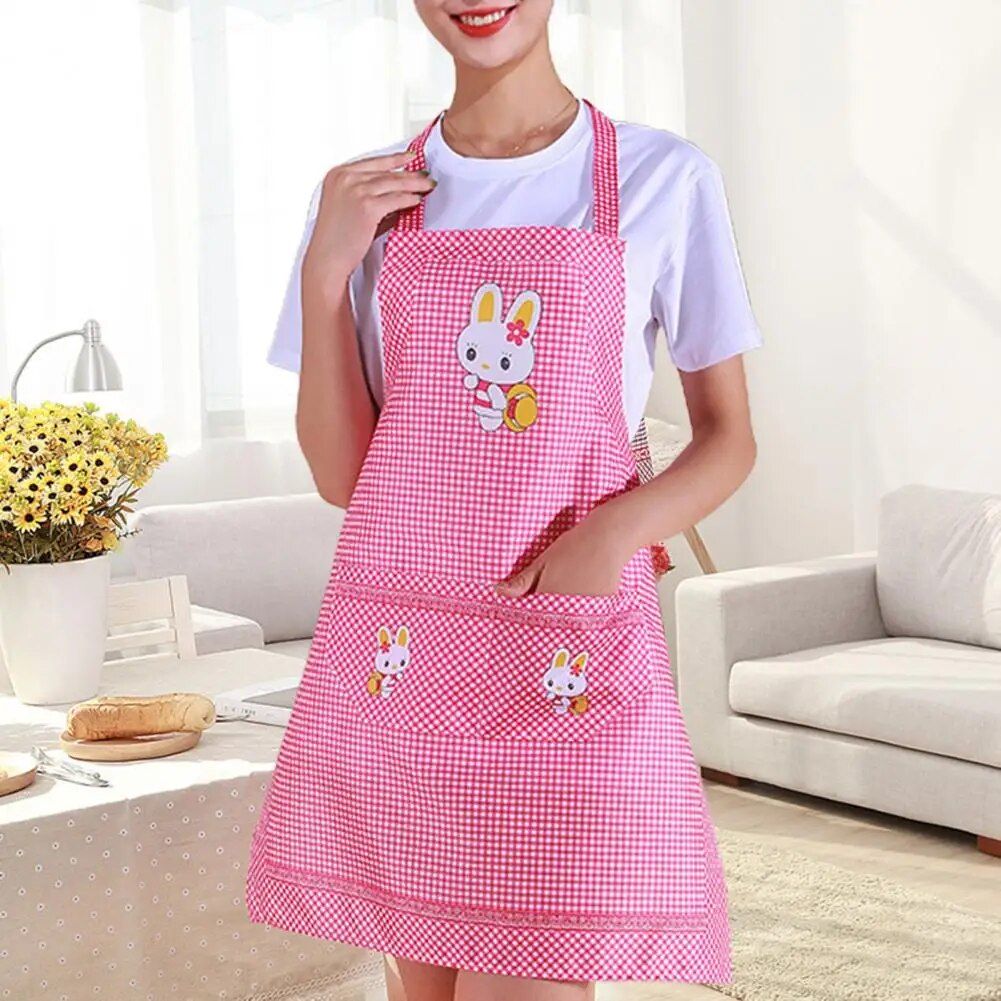 Charming Cartoon Rabbit Waterproof Kitchen Apron with Double Pocket