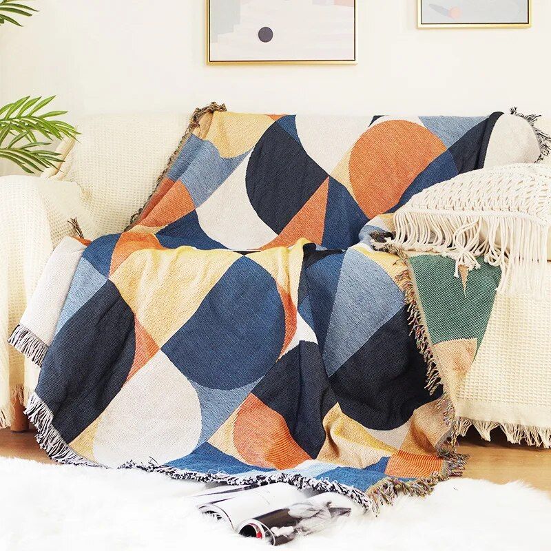 Bohemian Plaid Multi-Purpose Cotton Blend Blanket