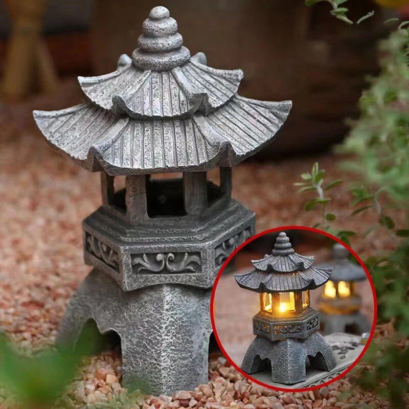 Resin Chinese Pavilion Garden Solar Light