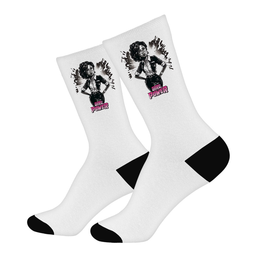 Cute Cartoon Girl Drawing Socks - Colorful Novelty Socks - Graphic Crew Socks