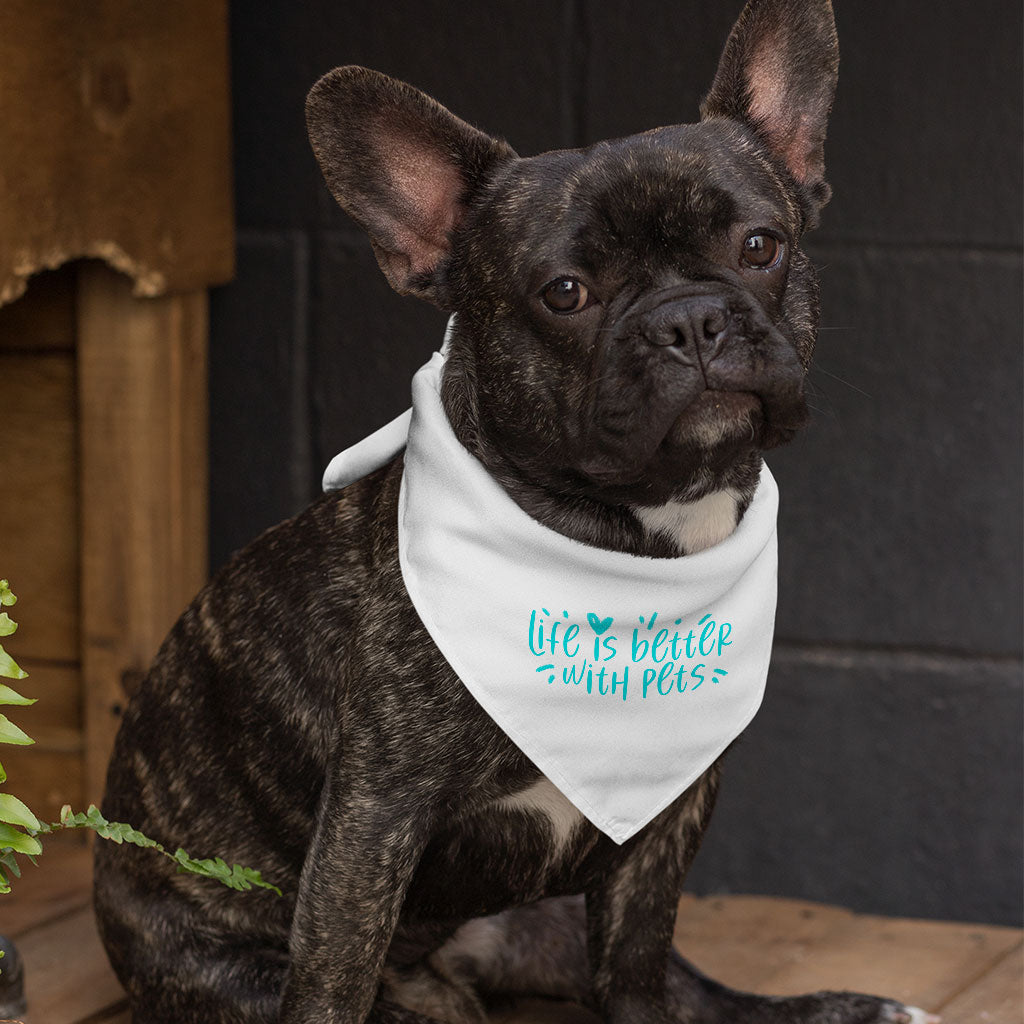 Life Is Better With Pets Pet Bandana - Kawaii Dog Bandana - Printed Pet Scarf