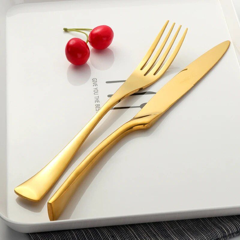 Luxurious 4/16-Piece Gold Plated Stainless Steel Cutlery Set