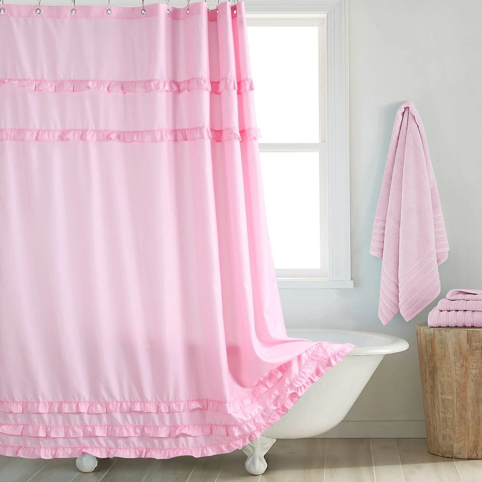 Elegant Ruffled White Boho Waterproof Shower Curtain