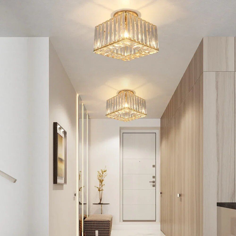 Elegant Gold and Black Crystal LED Ceiling Light – Modern Flush Mount Chandelier for Home Décor