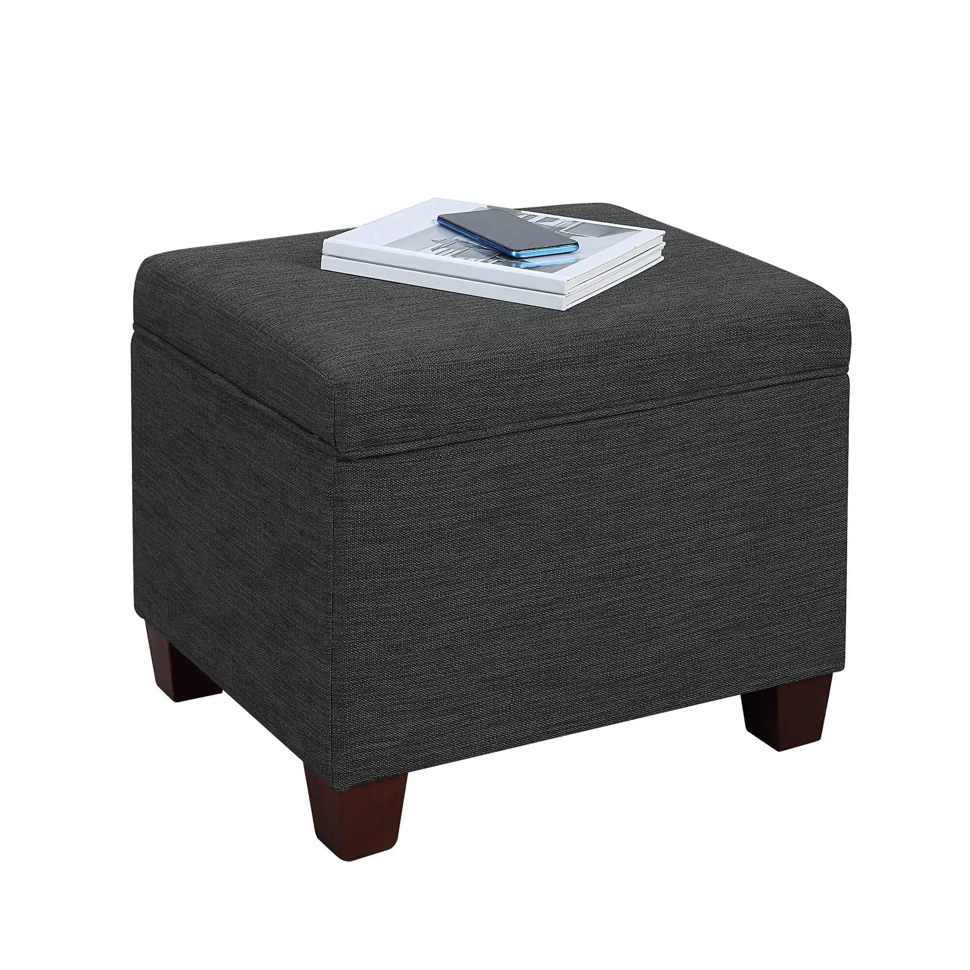 Madison Multi-Functional Storage Ottoman, Dark Charcoal Gray Fabric