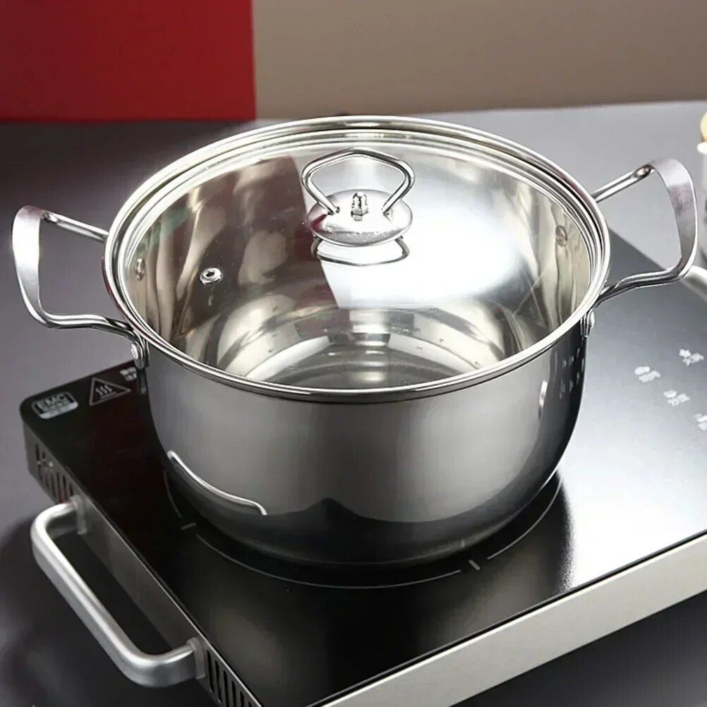 Versatile Stainless Steel Soup Pot with Glass Lid