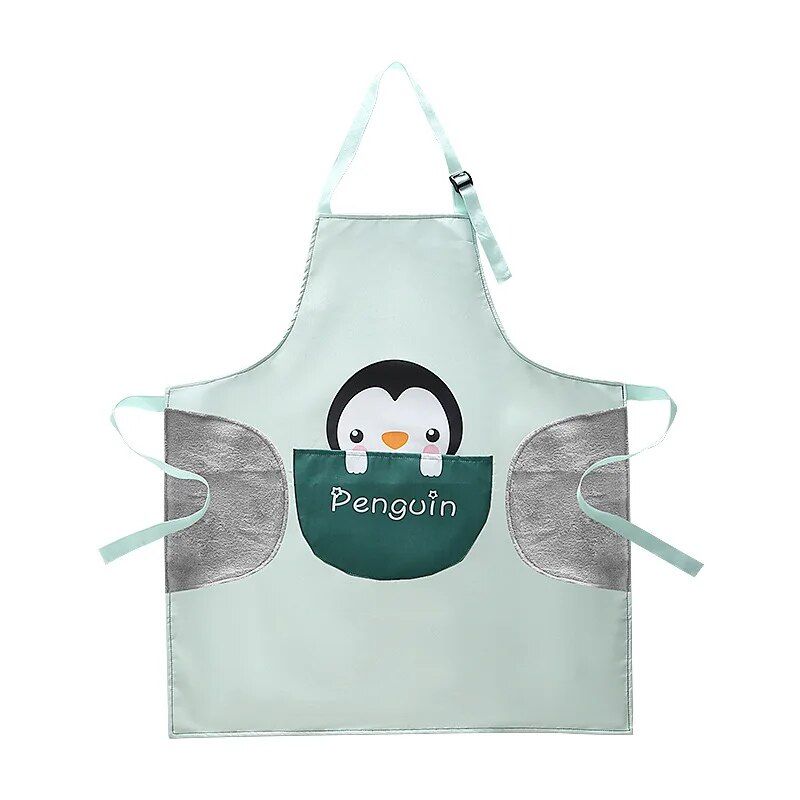 Charming Cartoon Animal Waterproof Apron with Big Pocket & Hand-Wiping Cloth