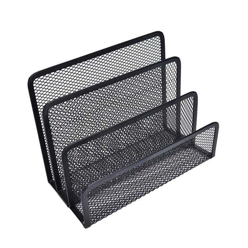 Sleek Black Metal Mesh Desk Organizer & Letter Sorter