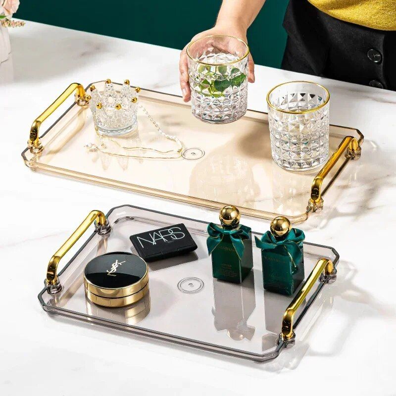 Elegant Acrylic Gold-Plated Serving Tray – Versatile and Eco-Friendly Household Accessory