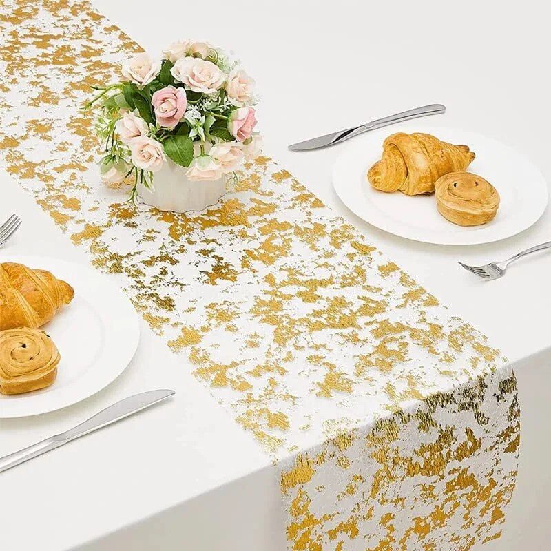 Luxurious Gold Foil Mesh Sequin Table Runner for Weddings and Special Events