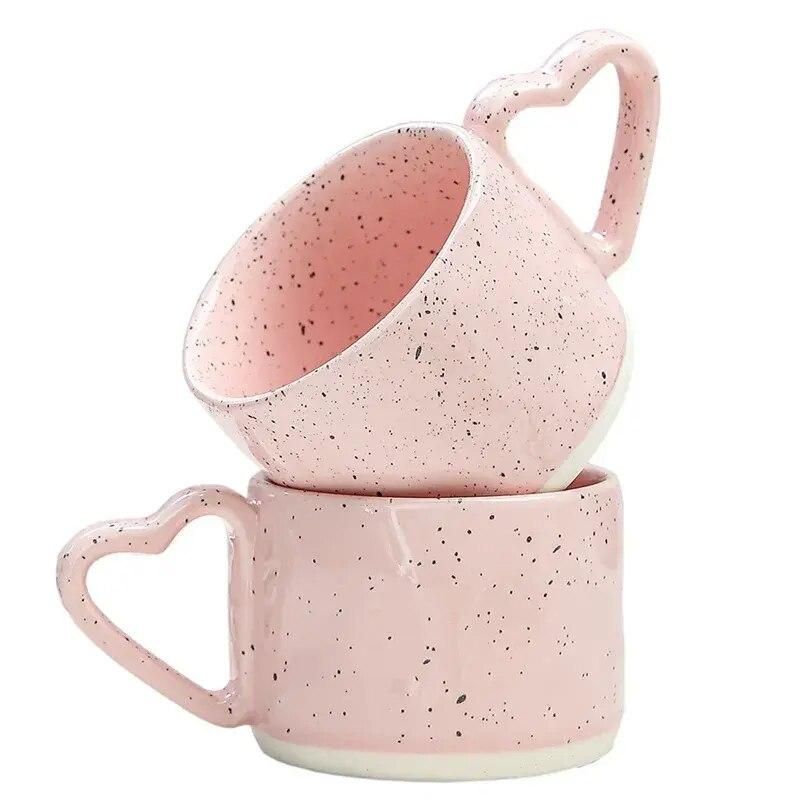 Charming Pink Love-Handle Ceramic Mug - Perfect for Coffee, Oatmeal, and More