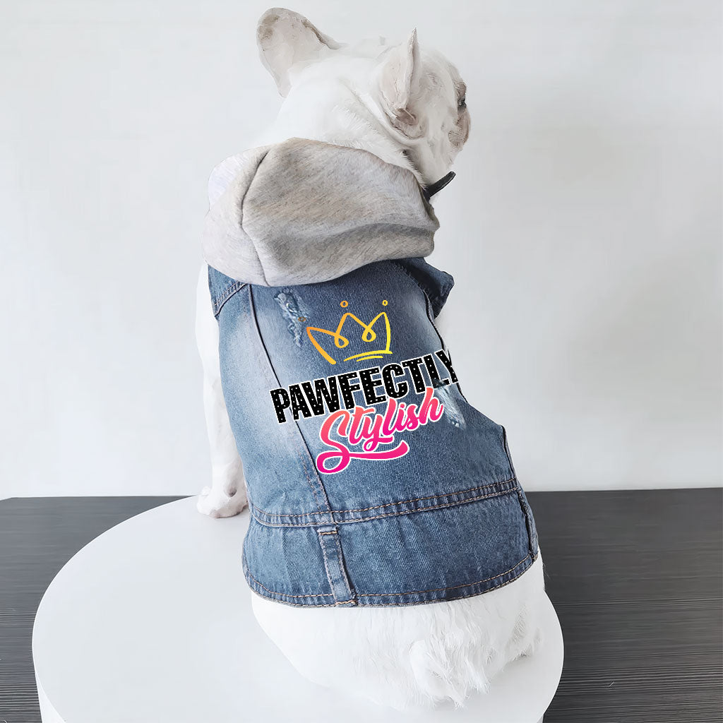 Pawfectly Stylish Dog Denim Jacket - Crown Dog Denim Coat - Printed Dog Clothing