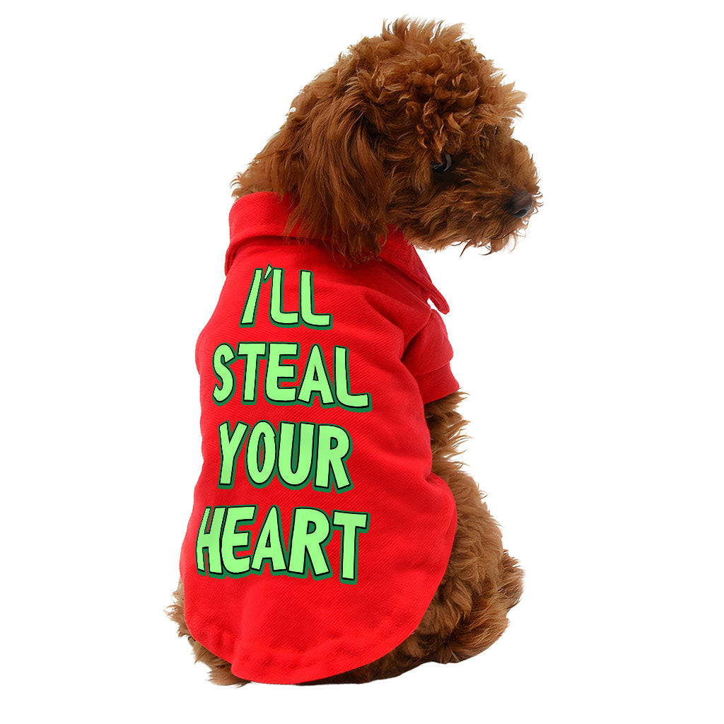 I'll Steal Your Heart Dog Polo Shirt - Art Print Dog T-Shirt - Word Design Dog Clothing