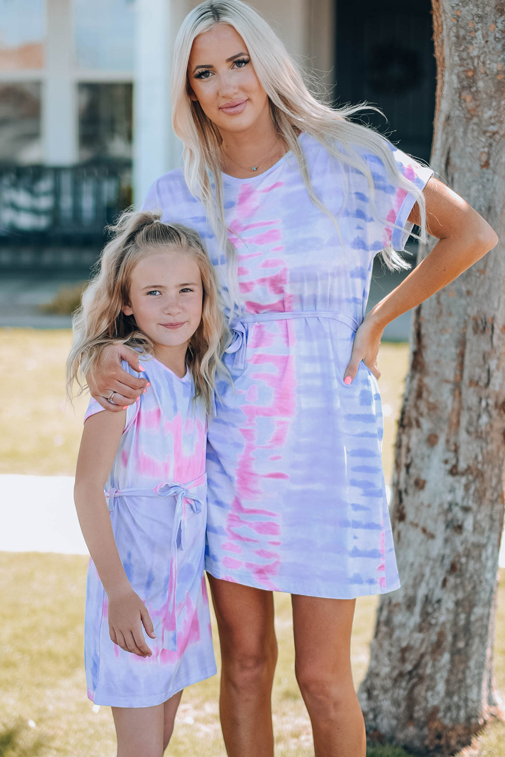 Women Tie-Dye Belted T-Shirt Dress