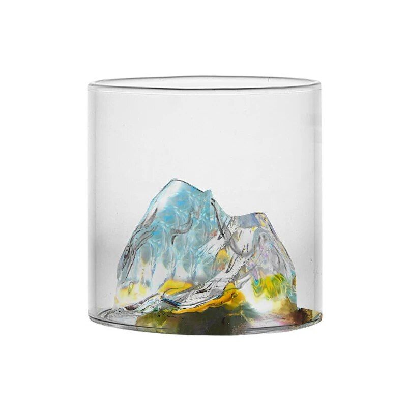 Elegant 3D Mountain Glass Whisky Cup - Artistic Fuji Design Drinkware