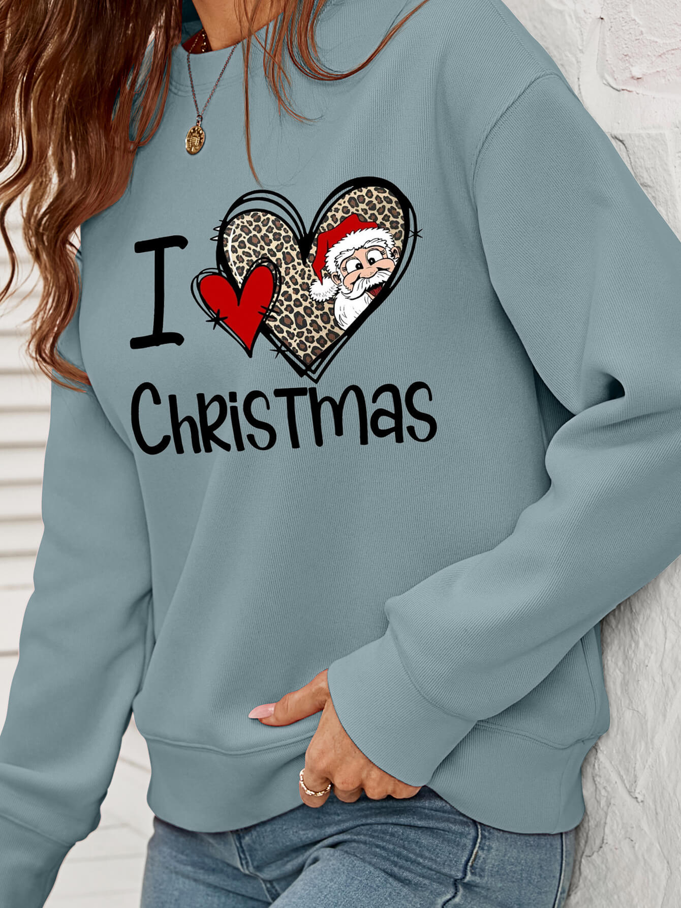 I Heart Christmas Graphic Fleece Lining Crewneck Sweatshirt