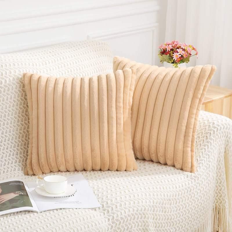 Luxury Striped Faux Fur Plush Cushion Cover