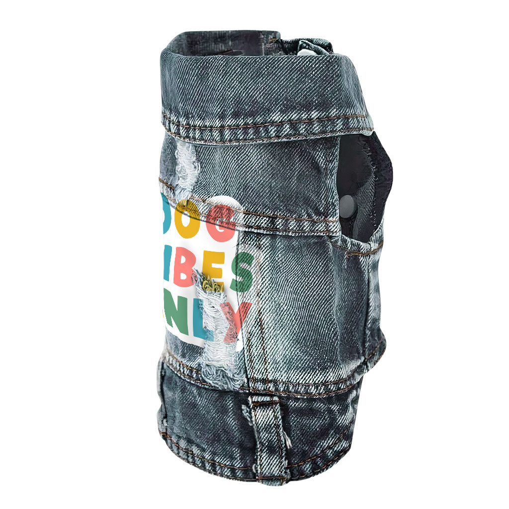 Dog Vibes Only Dog Denim Vest - Word Art Dog Denim Jacket - Cute Dog Clothing