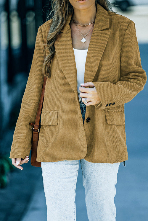 Back Slit Lapel Collar Corduroy Women's Jacket