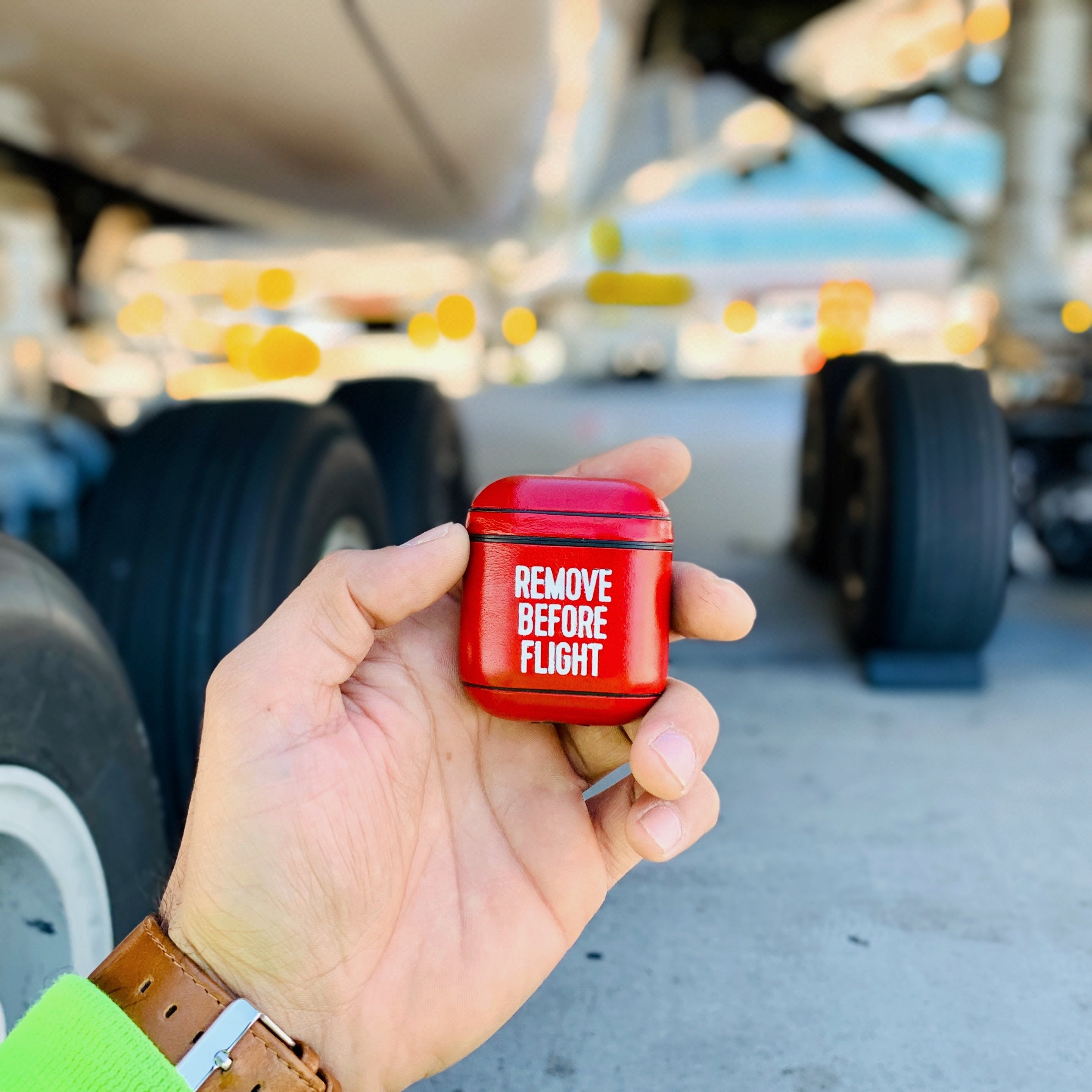 Iconic Red Remove Before Flight Aviation Leather Case for Apple