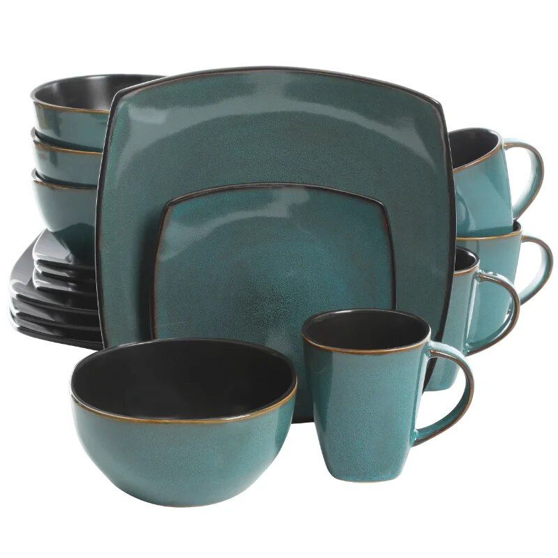 Modern Square Stoneware 16-Piece Dinnerware Set, Soho Lounge Sand Collection