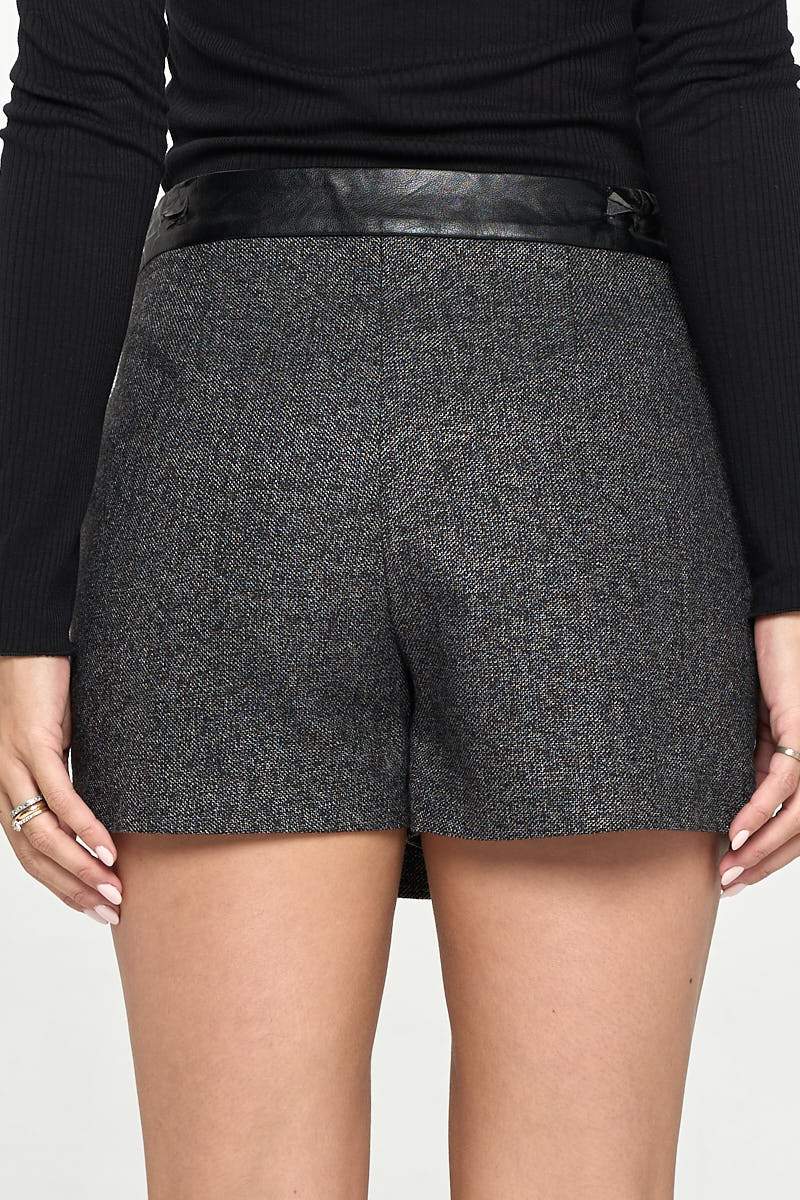 Mini Wrap Skirt Short Leather Contrast