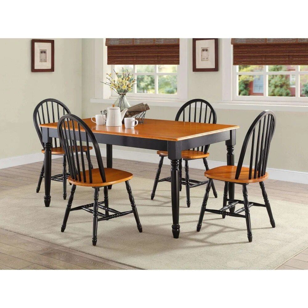 Elegant Black and Oak Solid Wood Dining Chairs - Set of 2