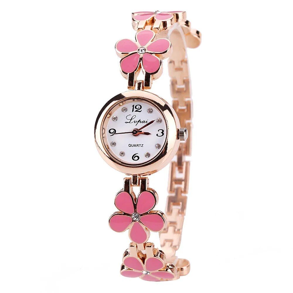 Elegant Rhinestone Flower Bracelet Watch