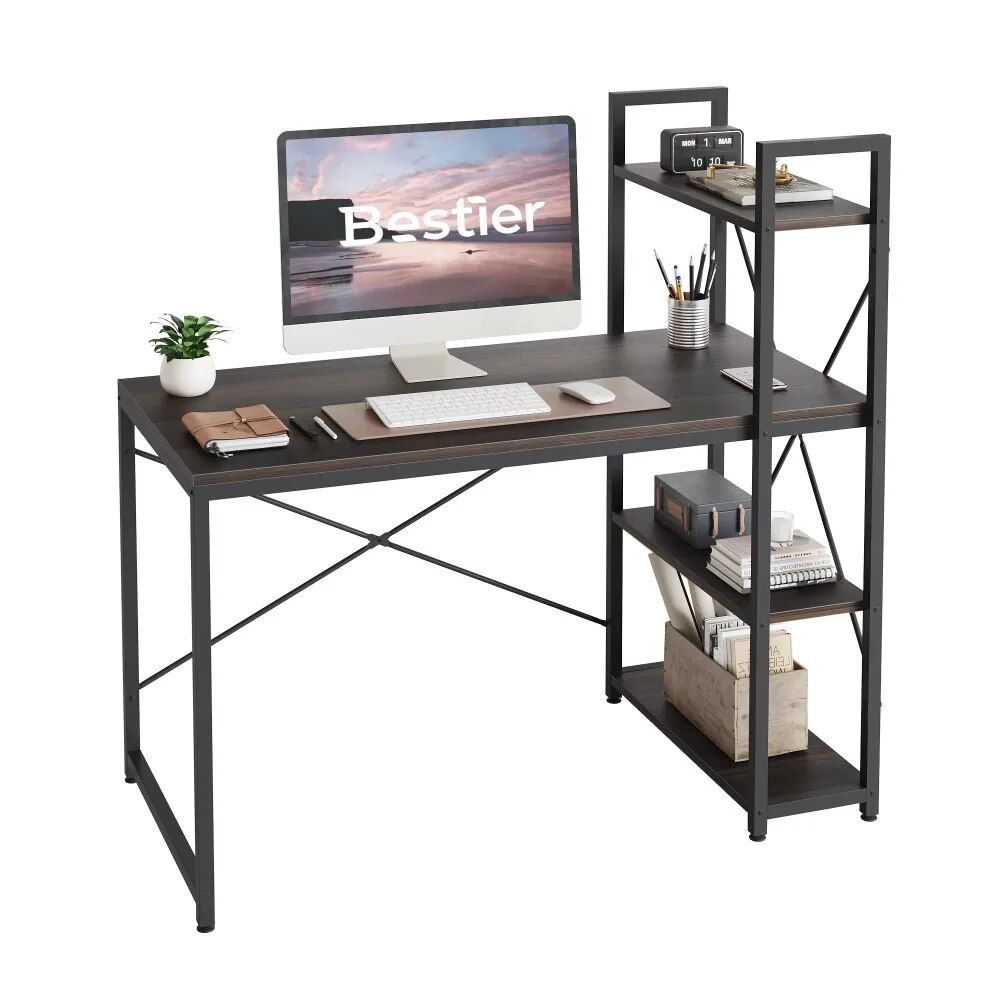 Space-Saving Home Office Writing Desk with Shelves & Sturdy Metal Frame