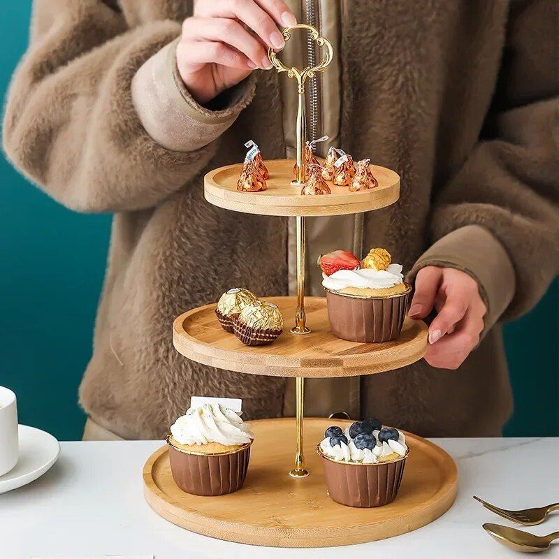 Elegant Wooden Tiered Cake Stand - Perfect for Weddings, Parties, and Home Use