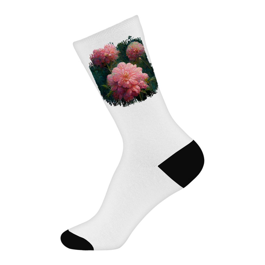 Dahlia Flower Design Socks - Graphic Novelty Socks - Art Crew Socks