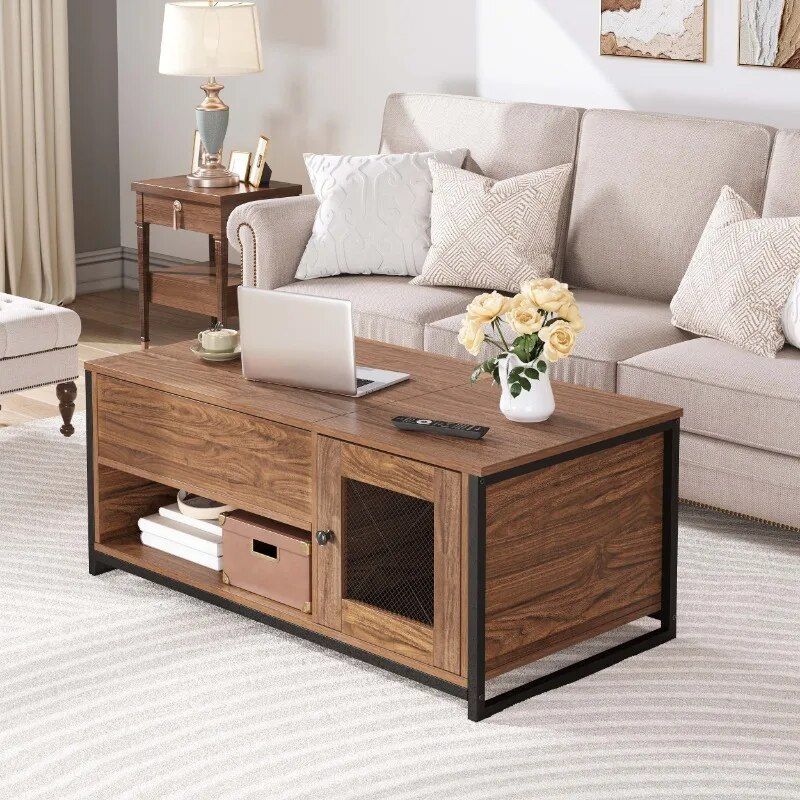 Modern Morocco Lift-Top Coffee Table with Hidden Storage, Brown