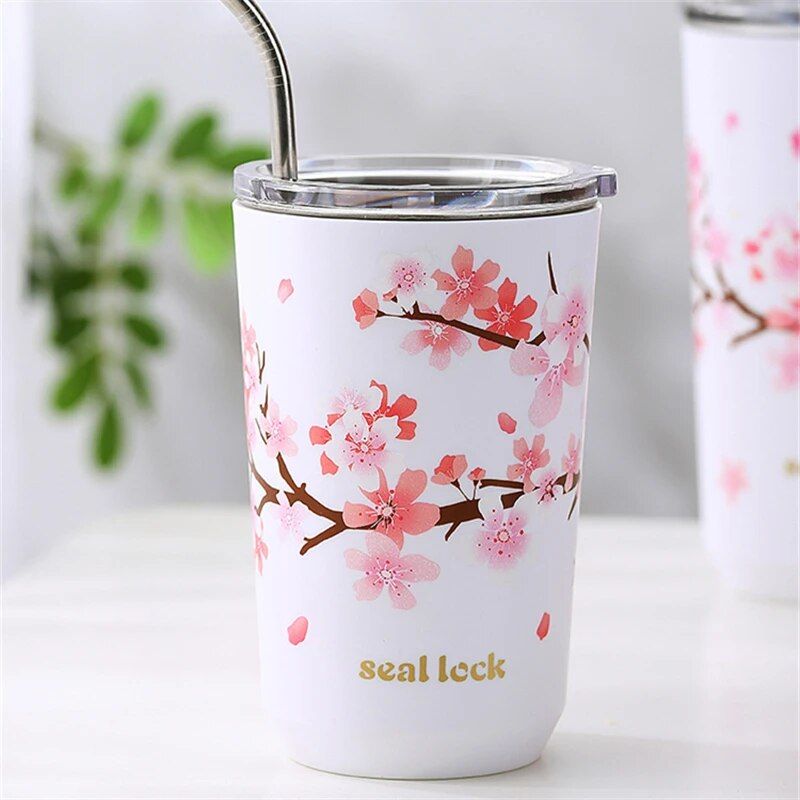 Cherry Blossom Stainless Steel Thermal Mug - Leak-Proof, Double Wall Insulated Coffee & Tea Tumbler